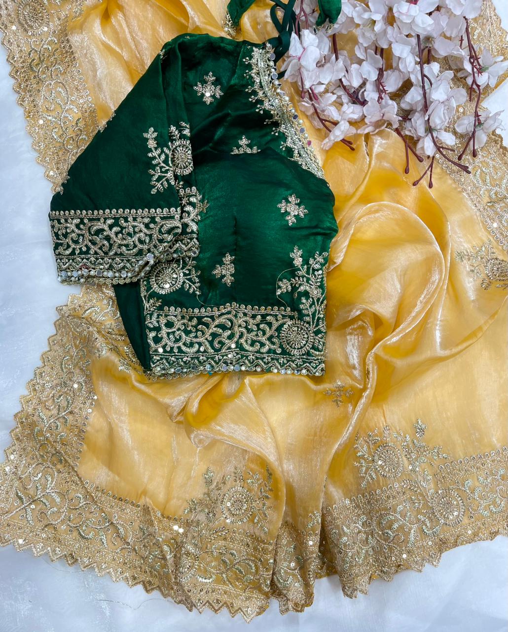 Quintessential Party Wear Silk Embroidery n Sequence Work Heavy Border Saree With Stitched Blouse