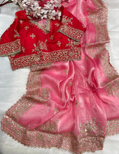 Load image into Gallery viewer, Quintessential Party Wear Silk Embroidery n Sequence Work Heavy Border Saree With Stitched Blouse
