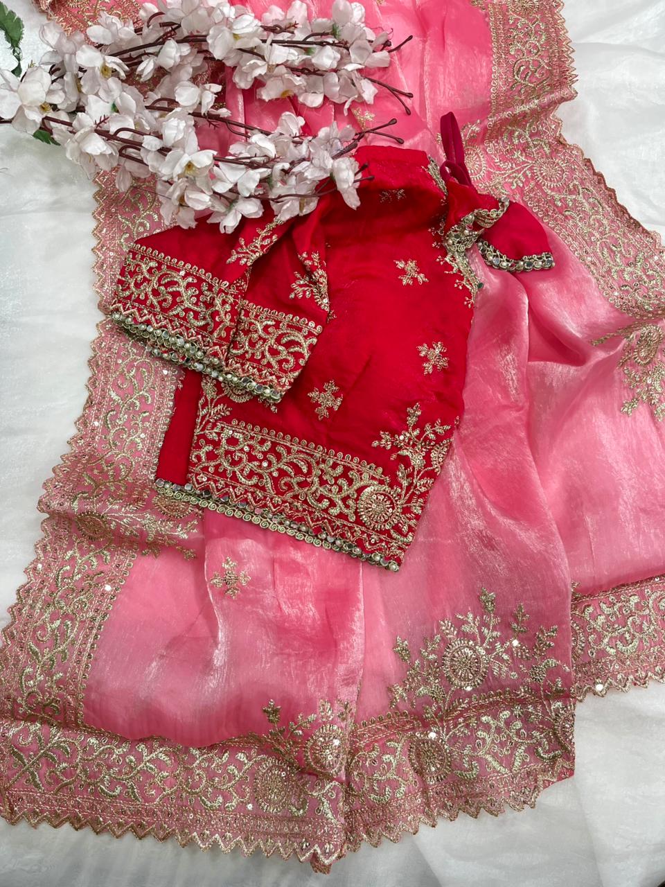 Quintessential Party Wear Silk Embroidery n Sequence Work Heavy Border Saree With Stitched Blouse
