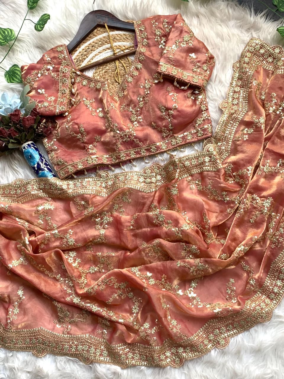 Exuberant Festive Wear Soft Silk Embroidery n Sequence Work Designer Saree With Stitched Blouse