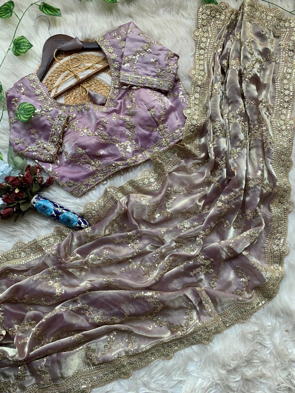 Exuberant Festive Wear Soft Silk Embroidery n Sequence Work Designer Saree With Stitched Blouse