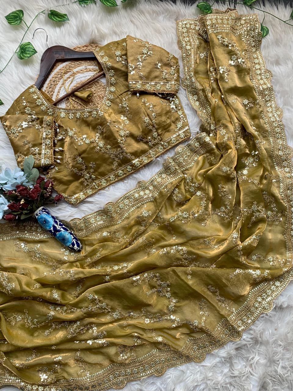 Exuberant Festive Wear Soft Silk Embroidery n Sequence Work Designer Saree With Stitched Blouse