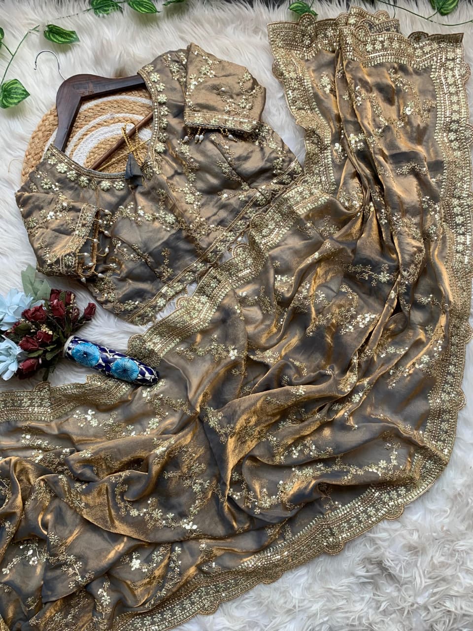 Exuberant Festive Wear Soft Silk Embroidery n Sequence Work Designer Saree With Stitched Blouse