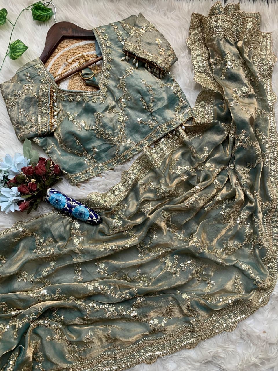 Exuberant Festive Wear Soft Silk Embroidery n Sequence Work Designer Saree With Stitched Blouse