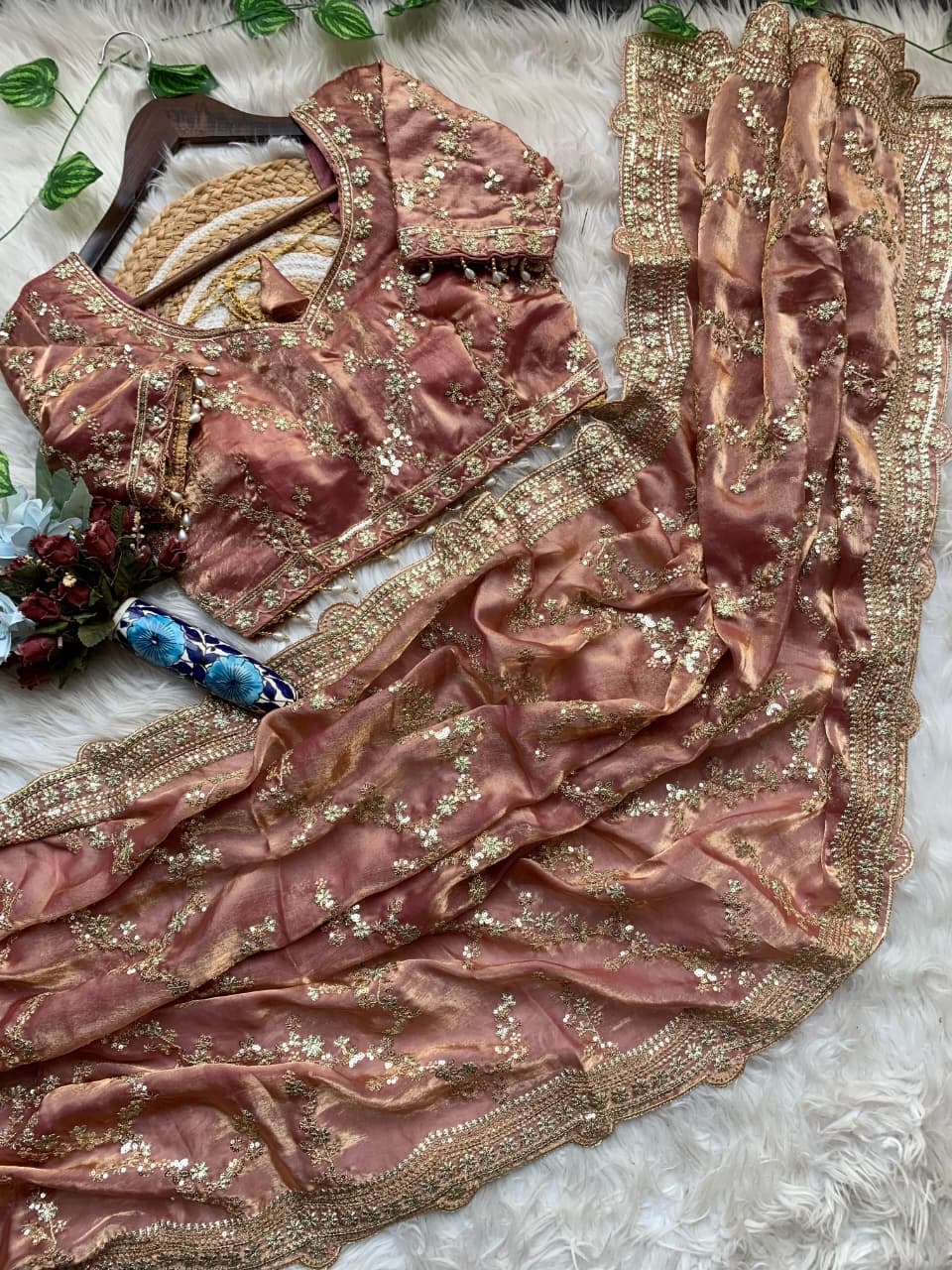 Exuberant Festive Wear Soft Silk Embroidery n Sequence Work Designer Saree With Stitched Blouse