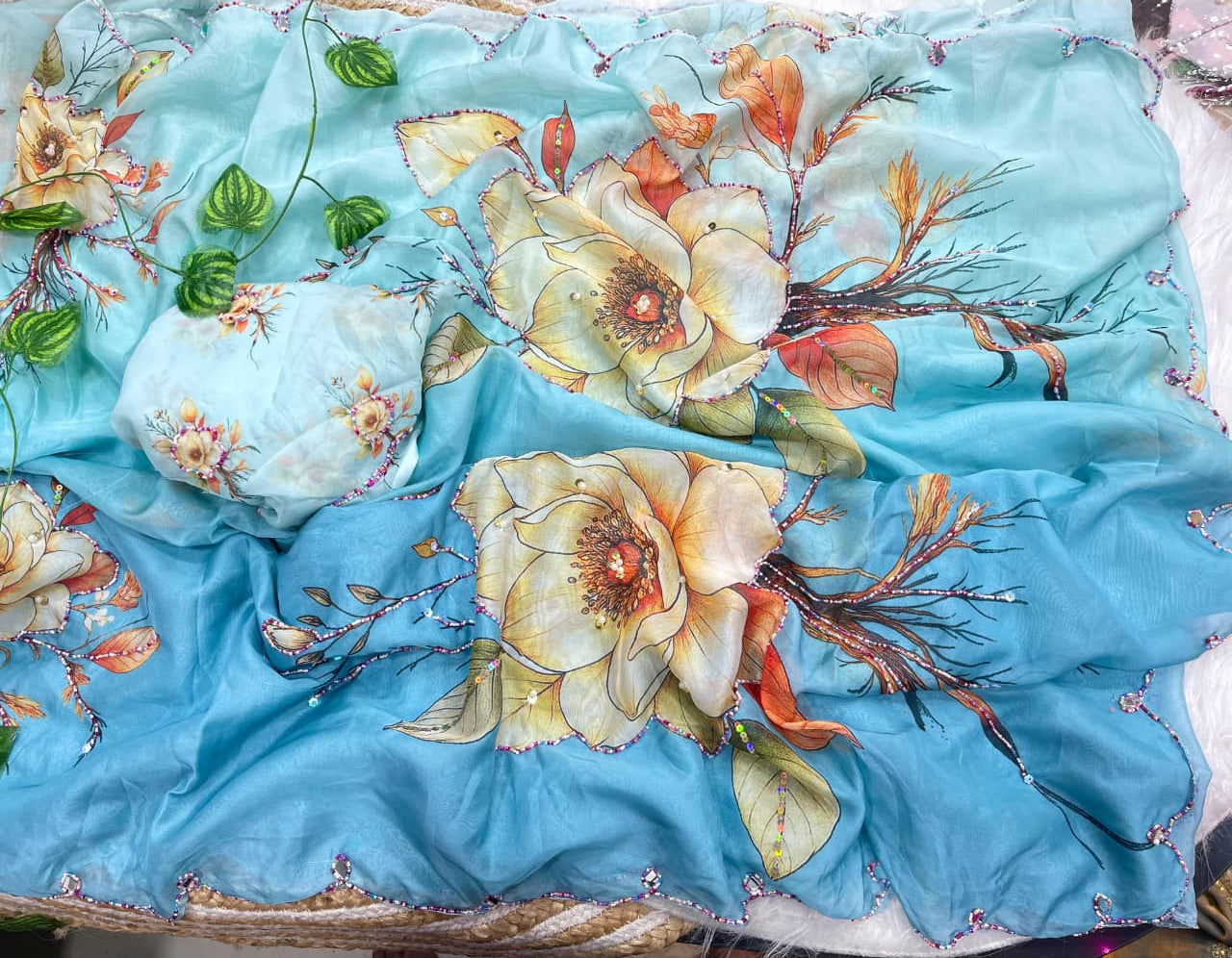 Incomparable Party Wear Soft Silk Printed n Hand Work Fancy Saree With Blissful Blouse Piece