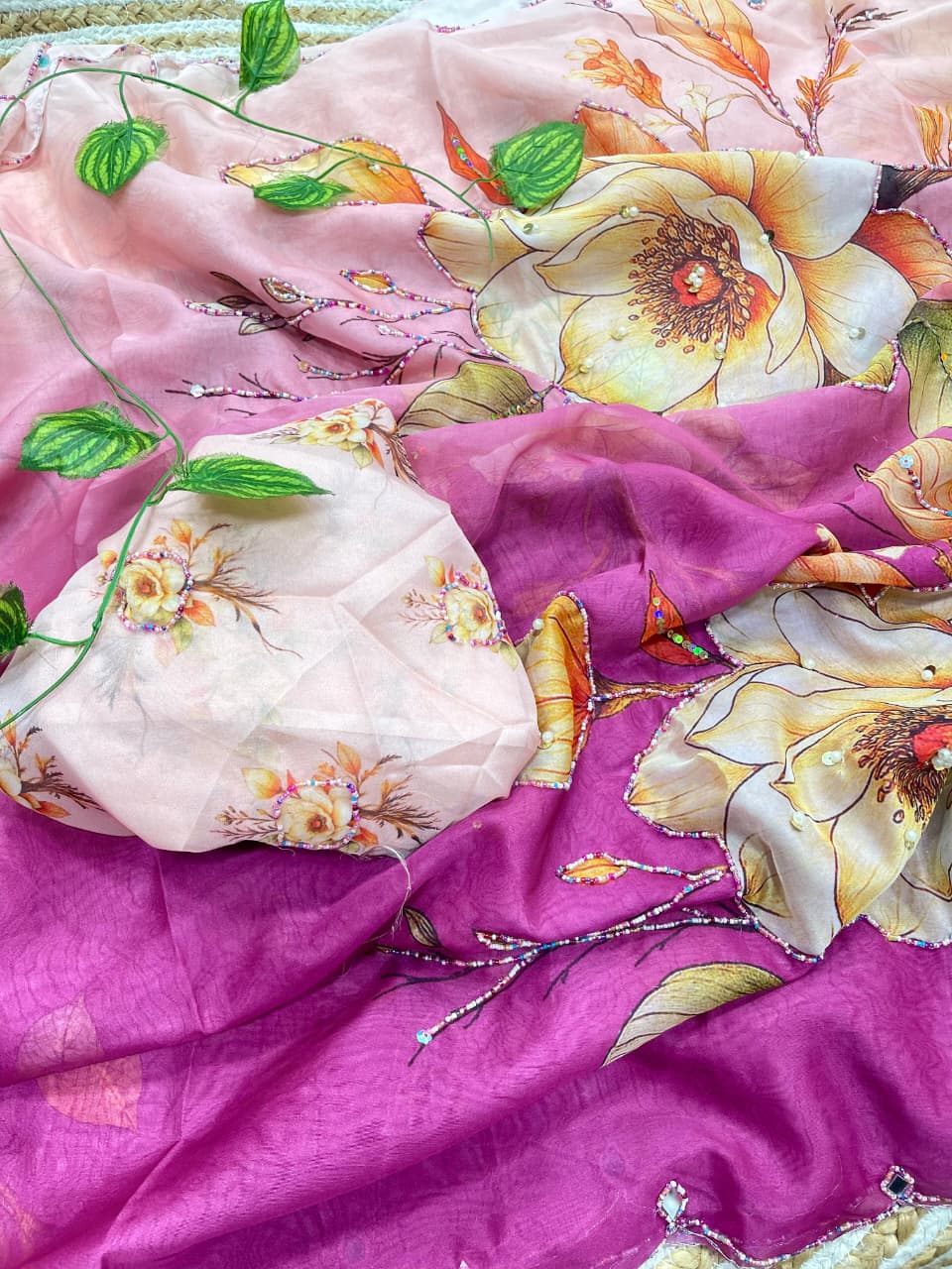 Incomparable Party Wear Soft Silk Printed n Hand Work Fancy Saree With Blissful Blouse Piece