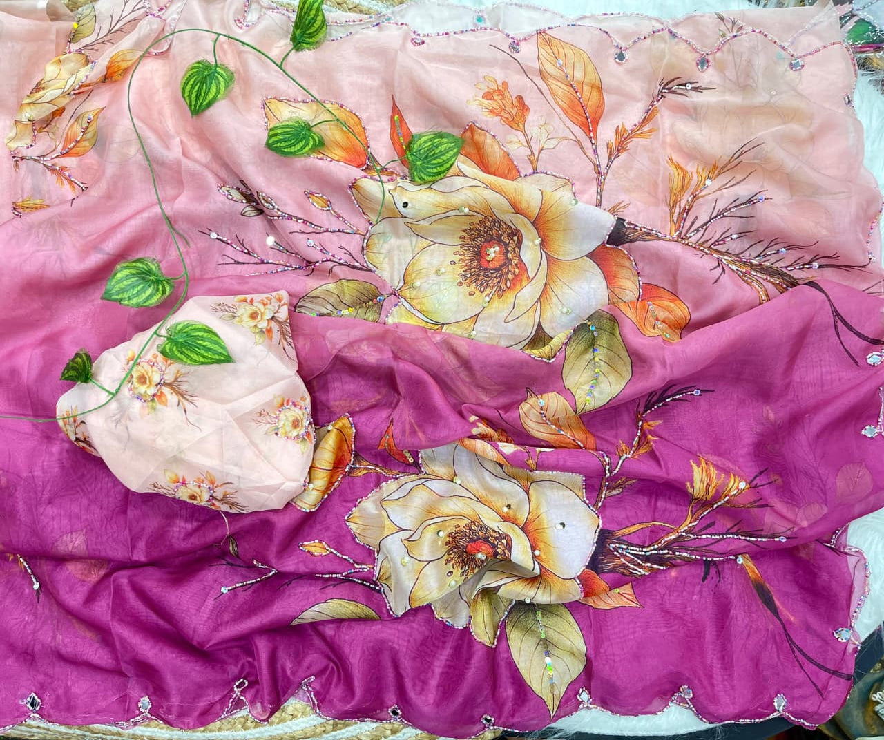 Incomparable Party Wear Soft Silk Printed n Hand Work Fancy Saree With Blissful Blouse Piece