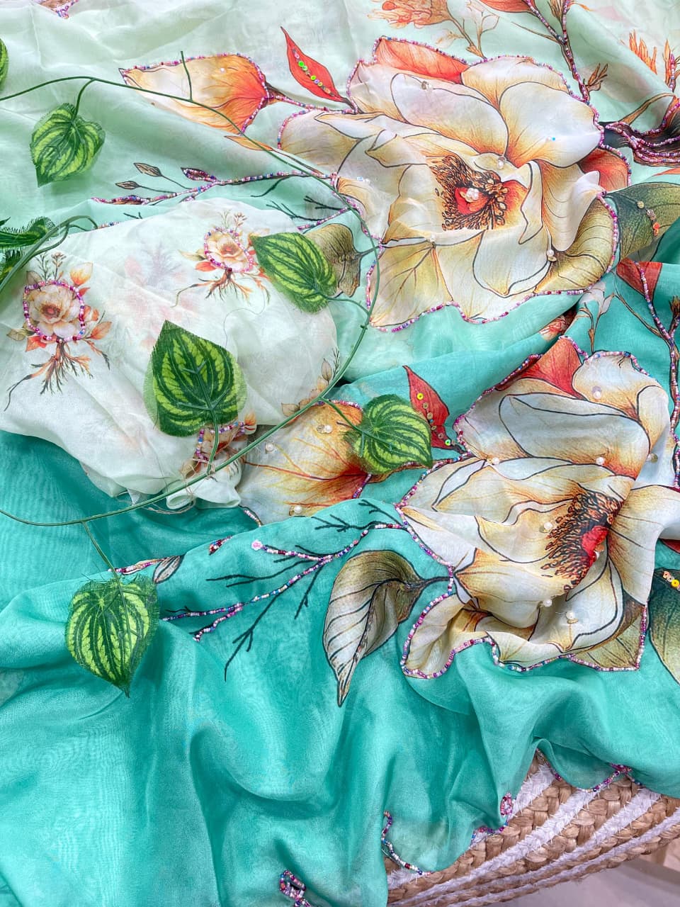 Incomparable Party Wear Soft Silk Printed n Hand Work Fancy Saree With Blissful Blouse Piece