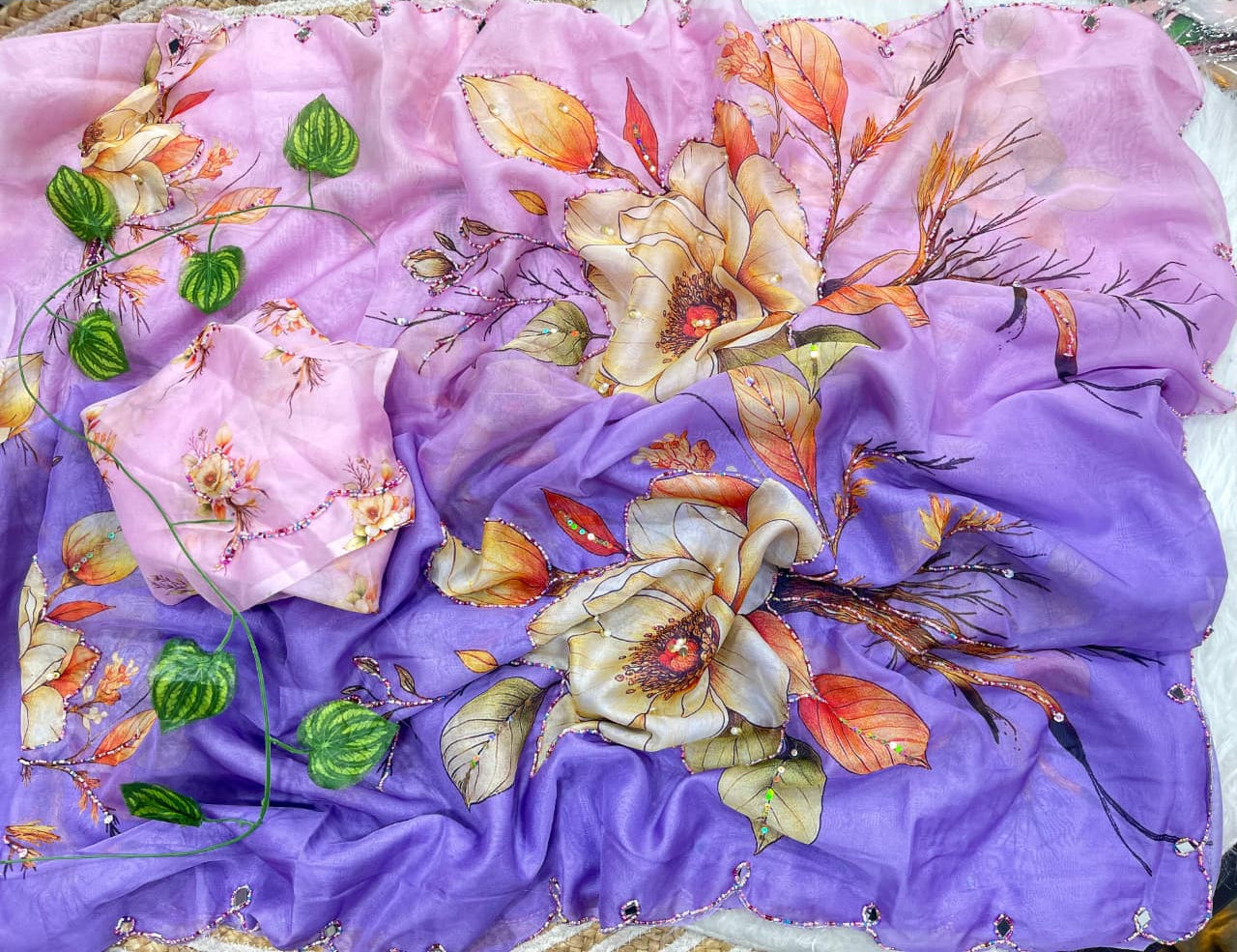 Incomparable Party Wear Soft Silk Printed n Hand Work Fancy Saree With Blissful Blouse Piece