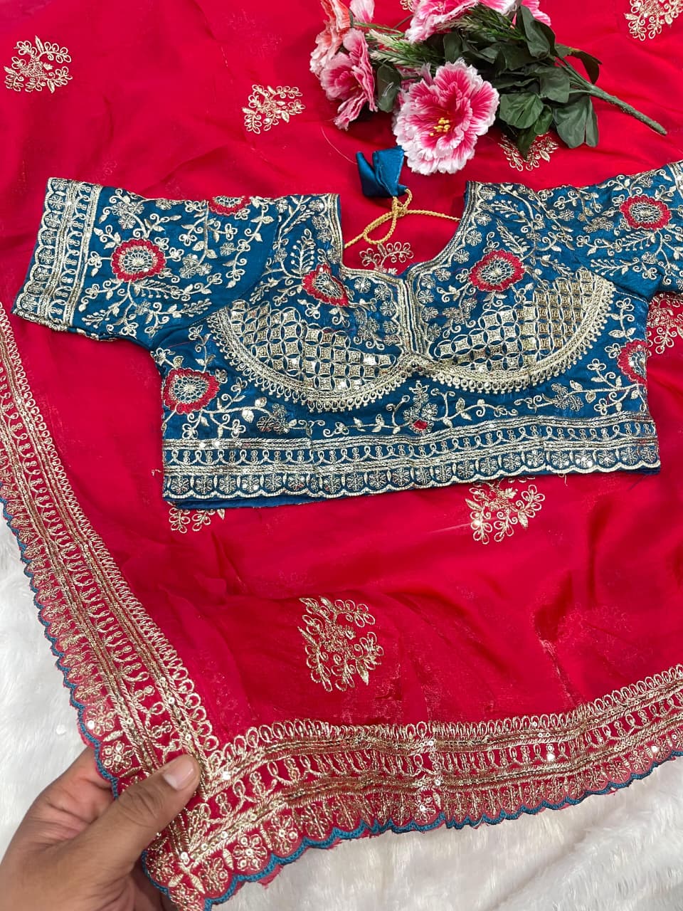Charismatic Function Wear Silk Embroidery n Sequence Work Heavy Border Saree With Stitched Blouse