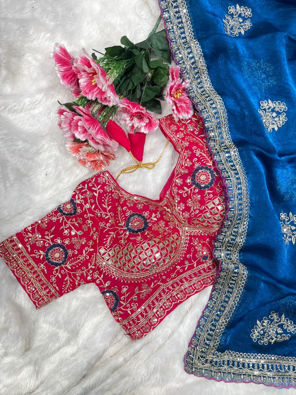Charismatic Function Wear Silk Embroidery n Sequence Work Heavy Border Saree With Stitched Blouse