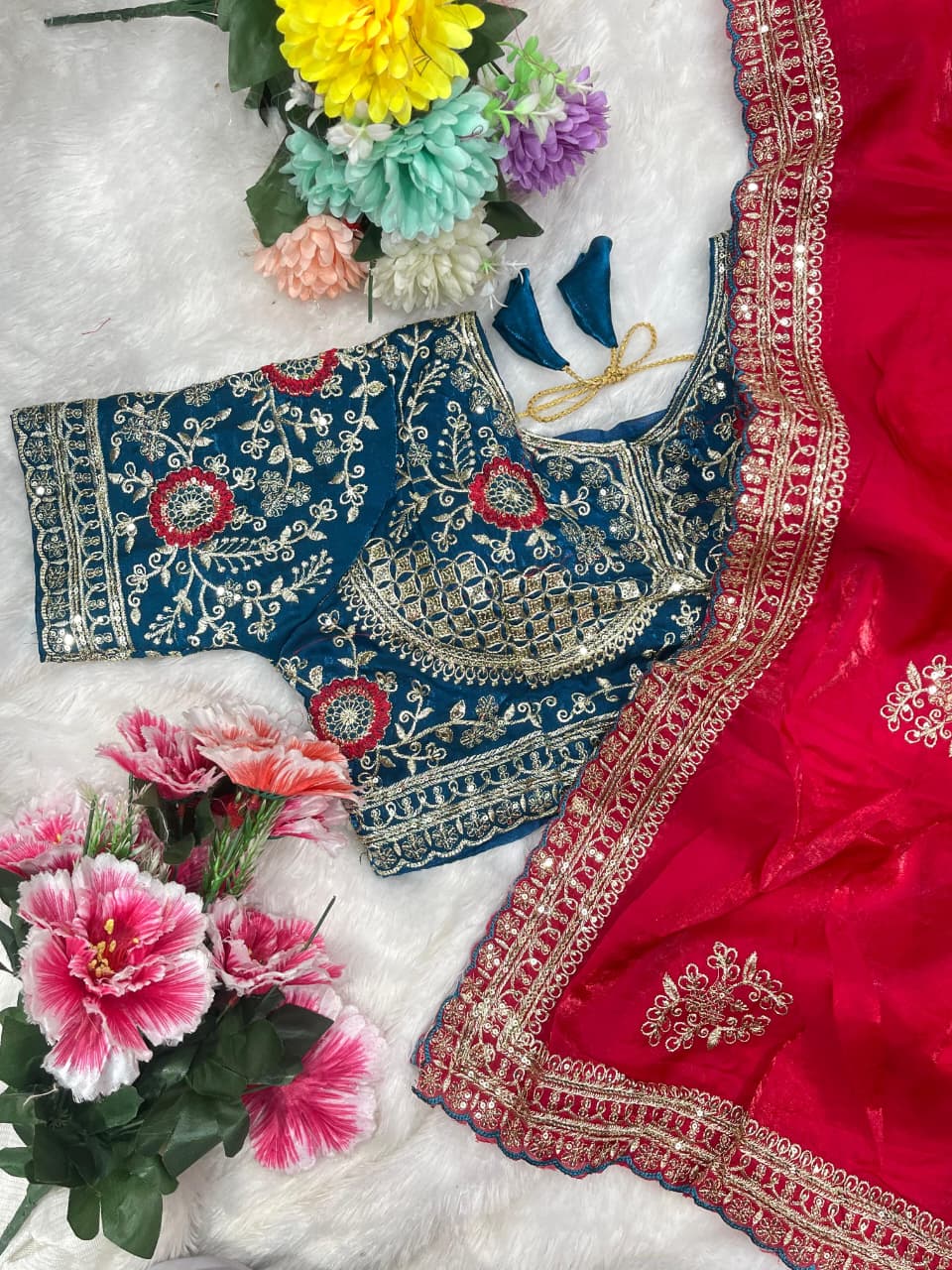 Charismatic Function Wear Silk Embroidery n Sequence Work Heavy Border Saree With Stitched Blouse