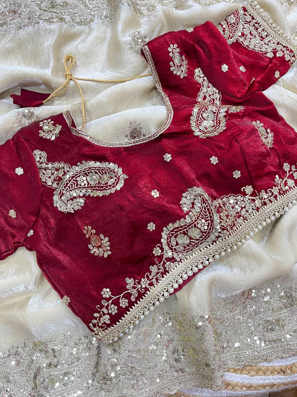 Elegant Wedding Wear Satin Silk Heavy Embroidery n Aarco Work Fancy Designer Saree With Stitched Blouse
