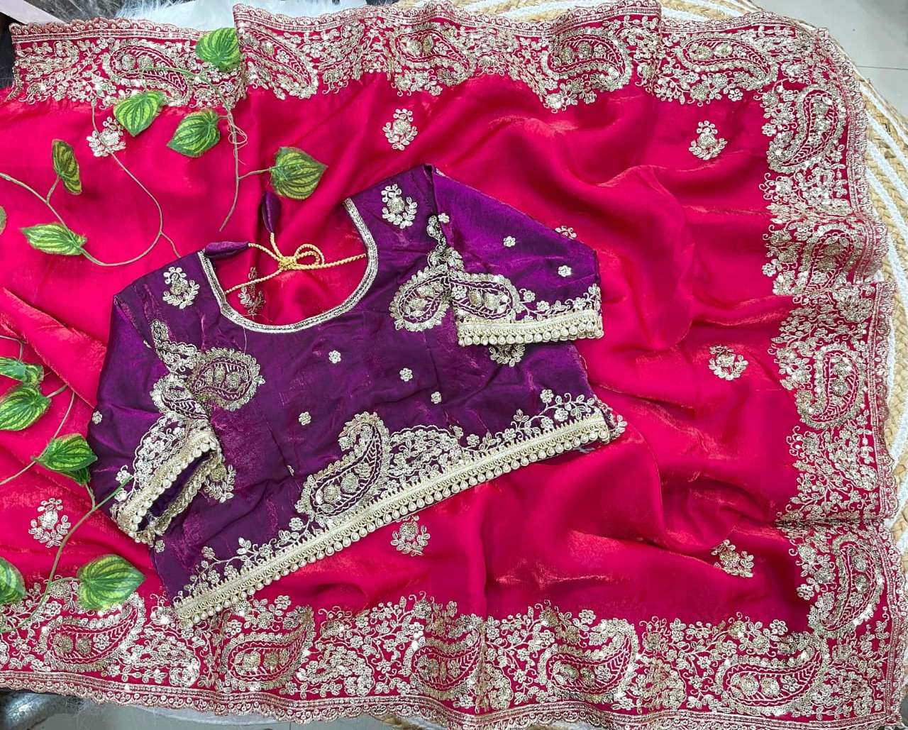 Elegant Wedding Wear Satin Silk Heavy Embroidery n Aarco Work Fancy Designer Saree With Stitched Blouse