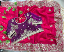 Load image into Gallery viewer, Elegant Wedding Wear Satin Silk Heavy Embroidery n Aarco Work Fancy Designer Saree With Stitched Blouse
