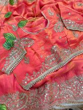 Load image into Gallery viewer, Elegant Wedding Wear Satin Silk Heavy Embroidery n Aarco Work Fancy Designer Saree With Stitched Blouse
