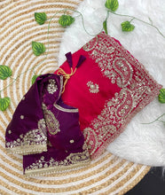 Load image into Gallery viewer, Elegant Wedding Wear Satin Silk Heavy Embroidery n Aarco Work Fancy Designer Saree With Stitched Blouse
