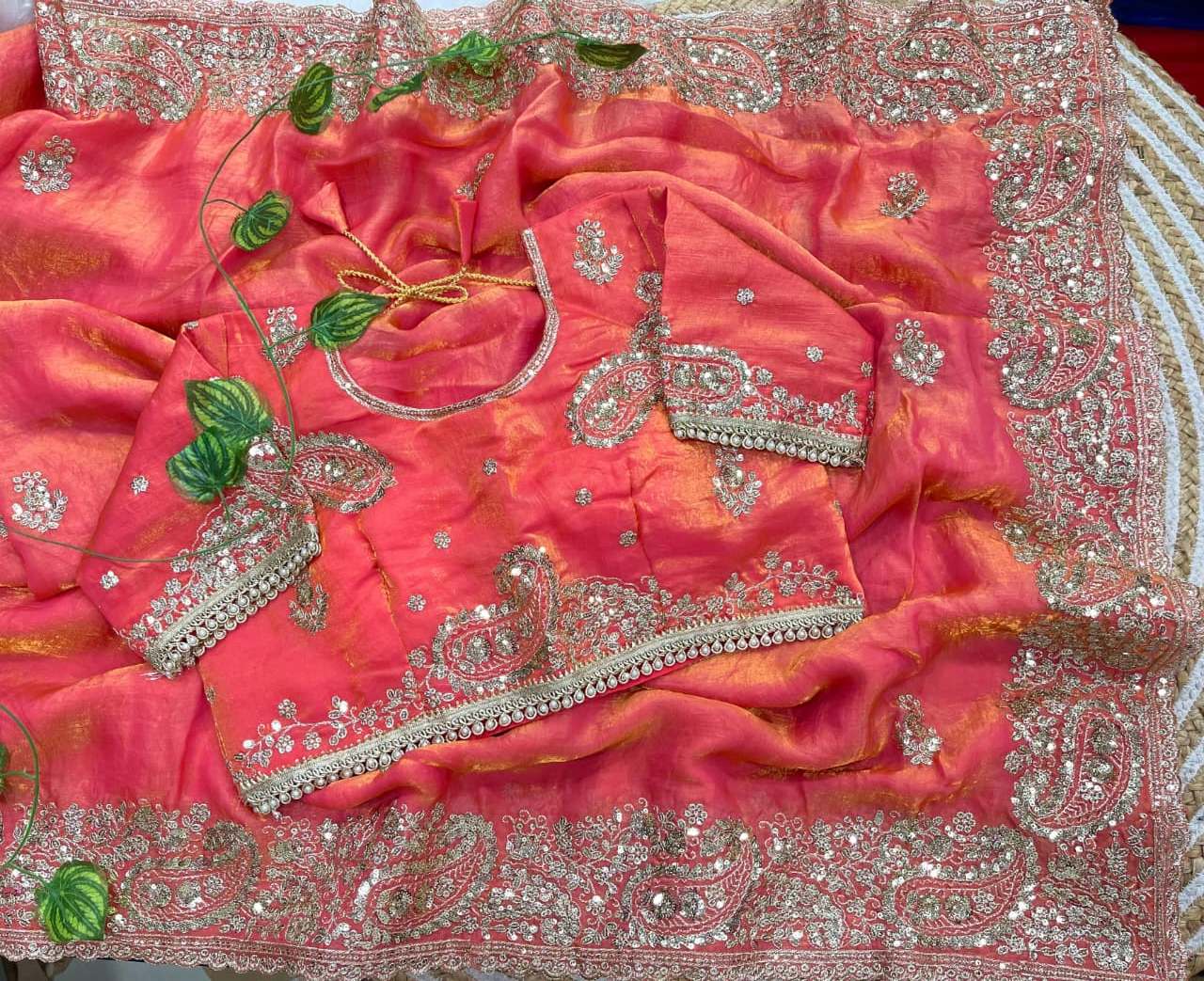 Elegant Wedding Wear Satin Silk Heavy Embroidery n Aarco Work Fancy Designer Saree With Stitched Blouse