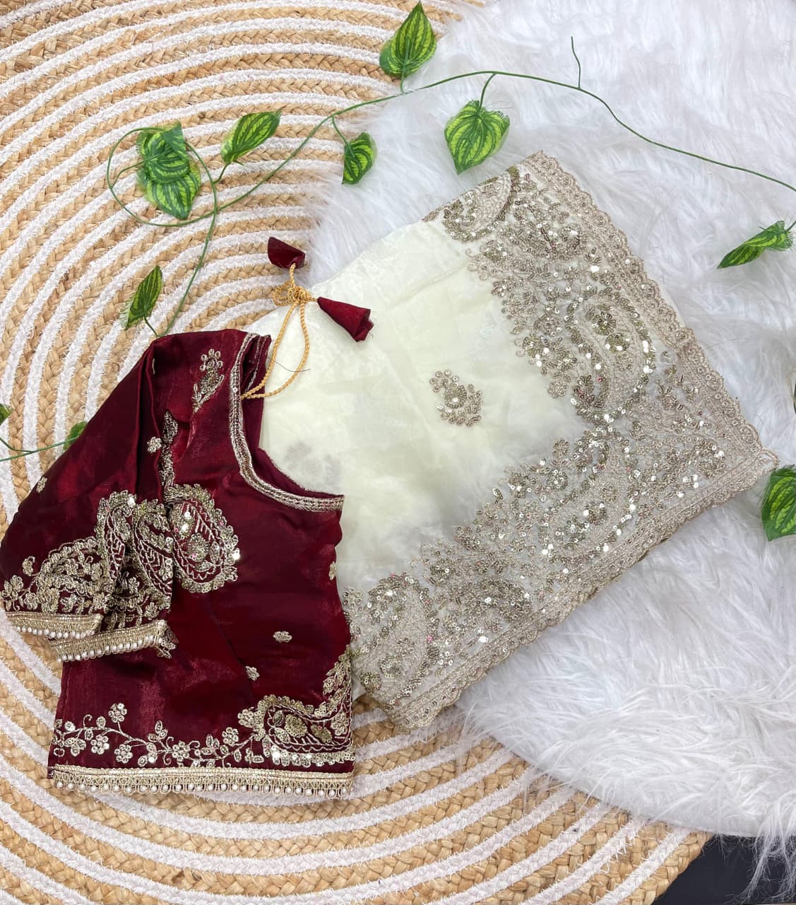Elegant Wedding Wear Satin Silk Heavy Embroidery n Aarco Work Fancy Designer Saree With Stitched Blouse