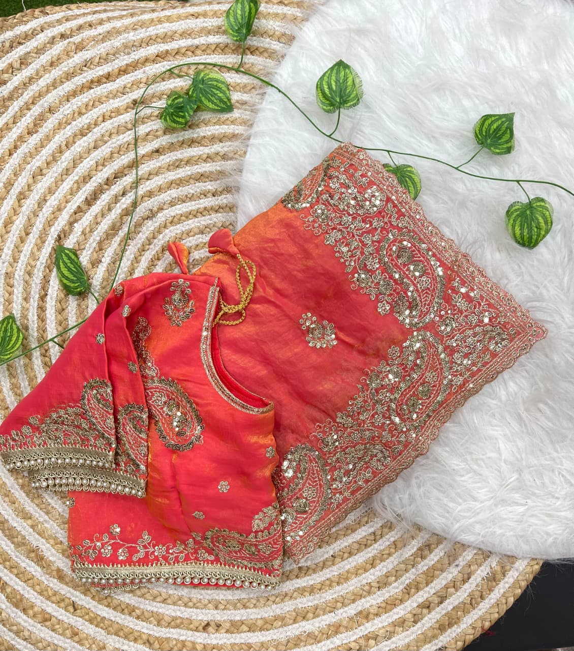 Elegant Wedding Wear Satin Silk Heavy Embroidery n Aarco Work Fancy Designer Saree With Stitched Blouse