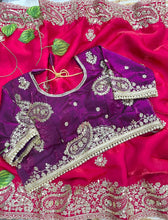 Load image into Gallery viewer, Elegant Wedding Wear Satin Silk Heavy Embroidery n Aarco Work Fancy Designer Saree With Stitched Blouse
