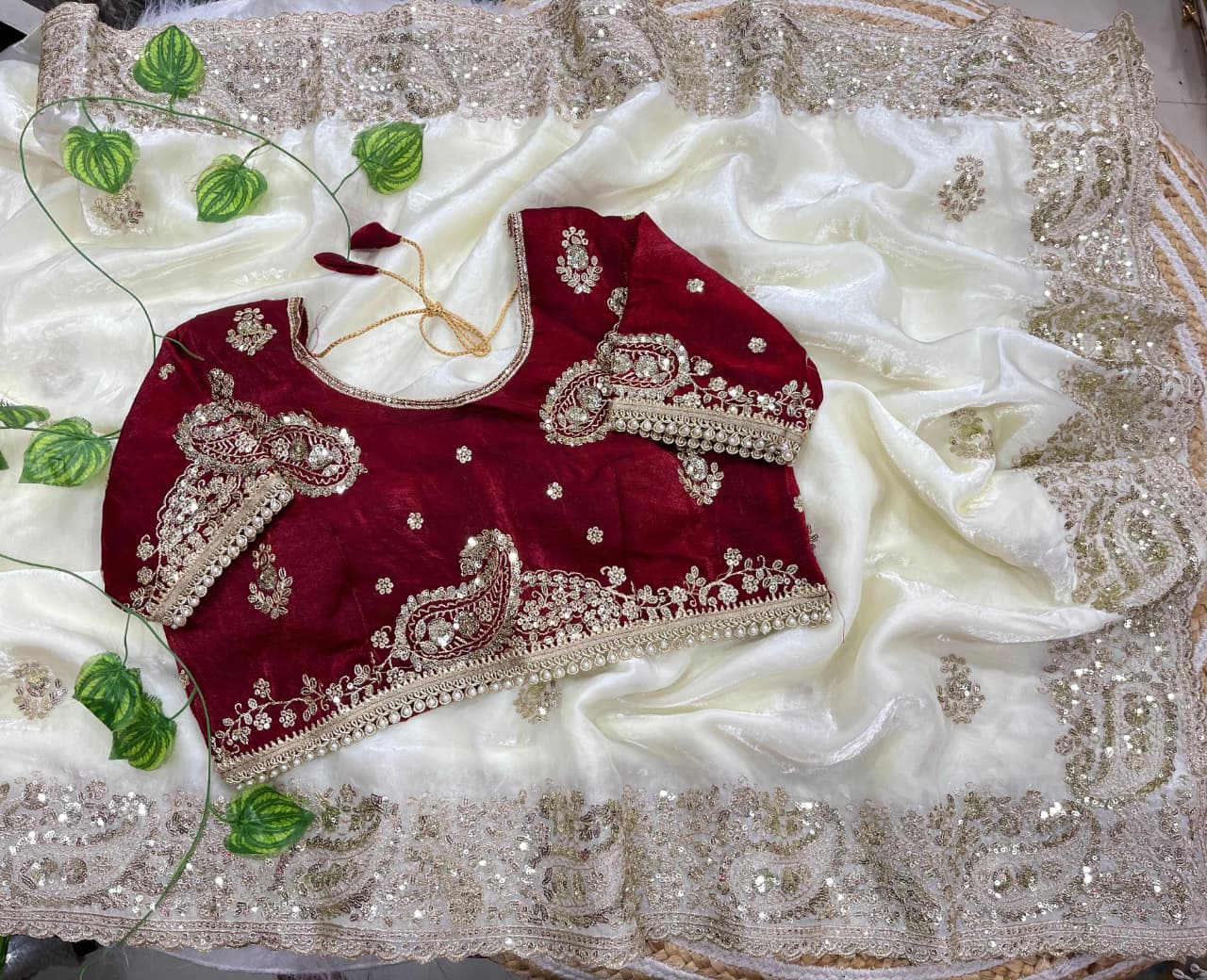 Elegant Wedding Wear Satin Silk Heavy Embroidery n Aarco Work Fancy Designer Saree With Stitched Blouse