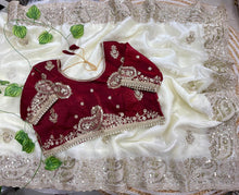 Load image into Gallery viewer, Elegant Wedding Wear Satin Silk Heavy Embroidery n Aarco Work Fancy Designer Saree With Stitched Blouse

