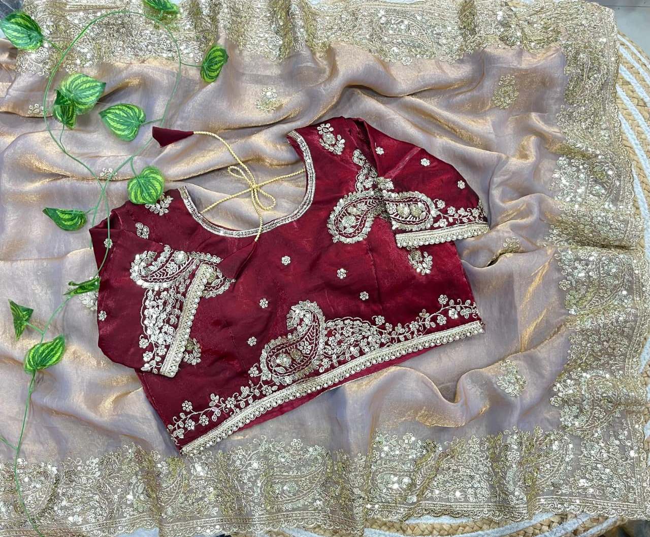 Elegant Wedding Wear Satin Silk Heavy Embroidery n Aarco Work Fancy Designer Saree With Stitched Blouse