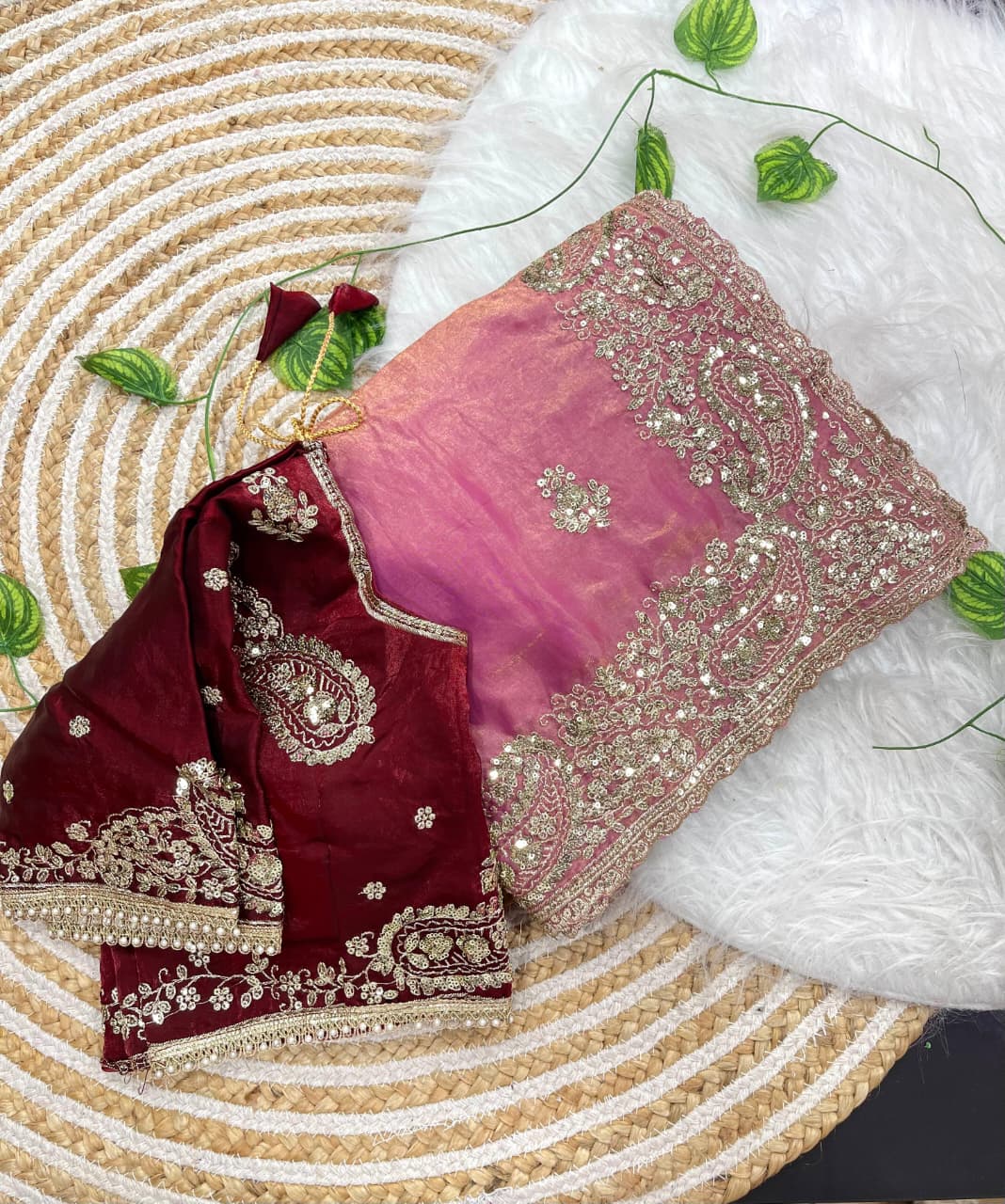 Elegant Wedding Wear Satin Silk Heavy Embroidery n Aarco Work Fancy Designer Saree With Stitched Blouse