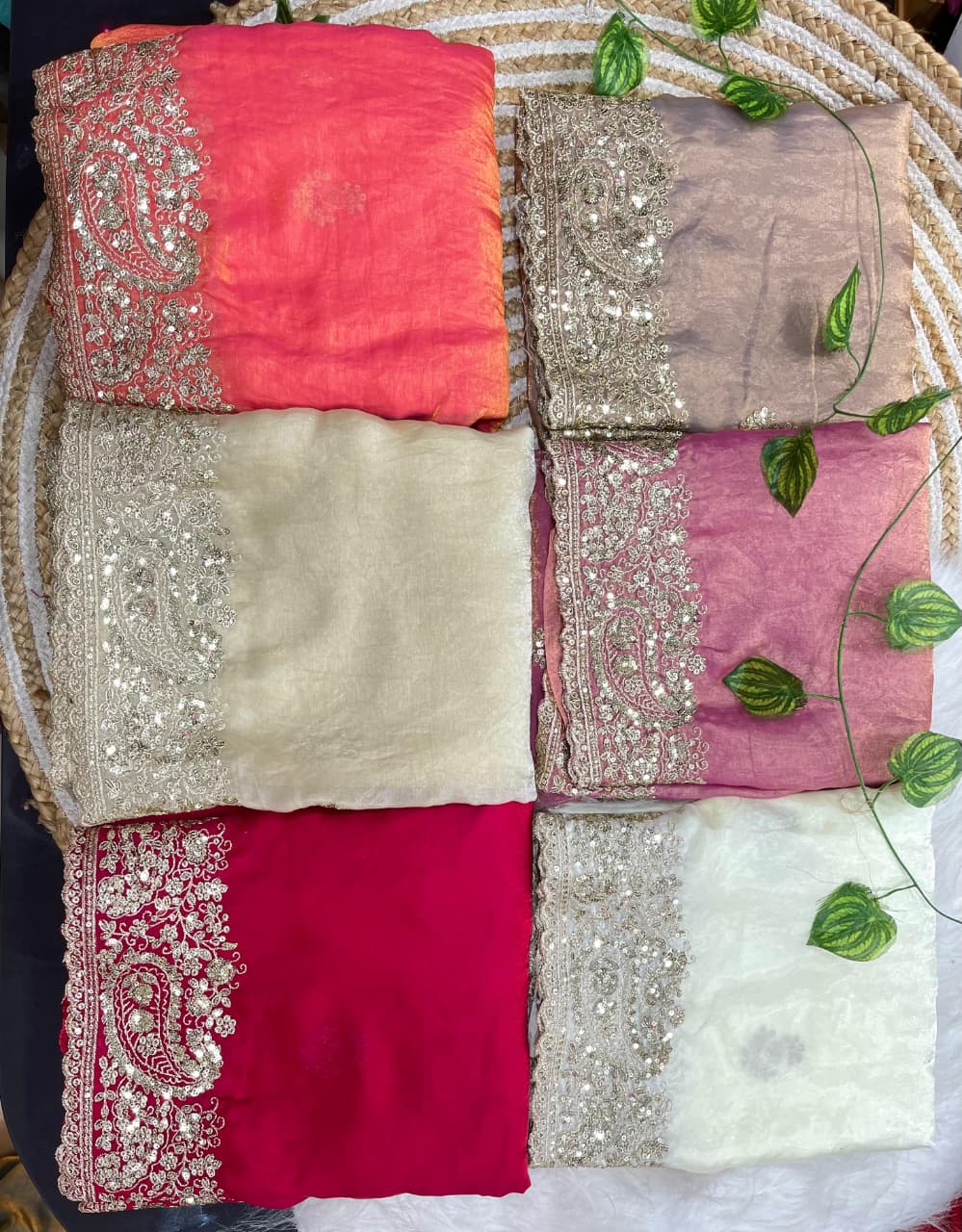 Elegant Wedding Wear Satin Silk Heavy Embroidery n Aarco Work Fancy Designer Saree With Stitched Blouse