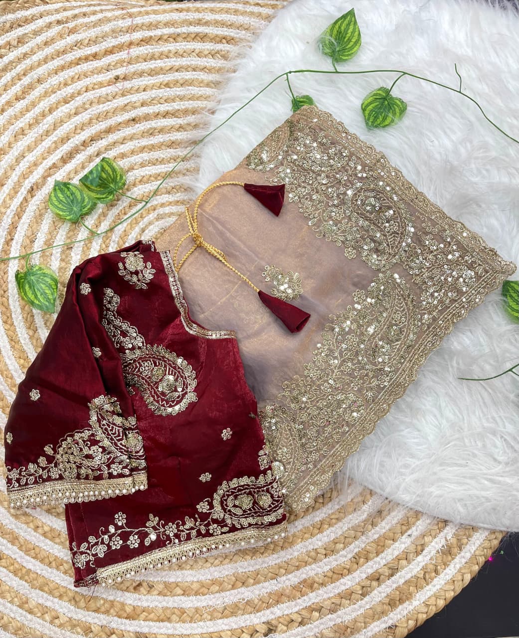 Elegant Wedding Wear Satin Silk Heavy Embroidery n Aarco Work Fancy Designer Saree With Stitched Blouse