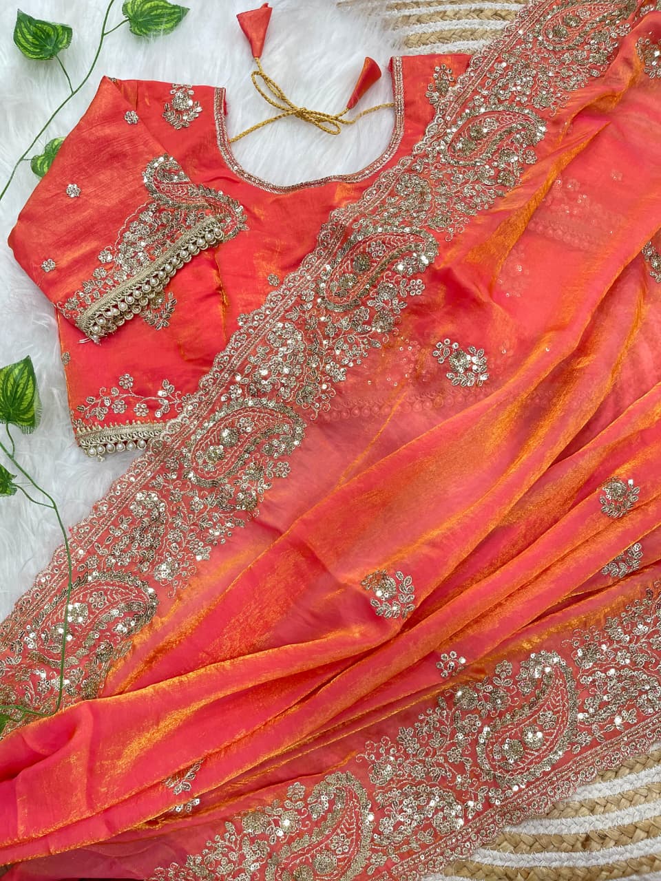 Elegant Wedding Wear Satin Silk Heavy Embroidery n Aarco Work Fancy Designer Saree With Stitched Blouse