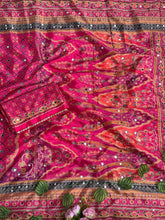 Load image into Gallery viewer, Divine Wedding Wear Pure Soft Silk Digital Print n Heavy Mirror Work Saree With Blissful Blouse Piece

