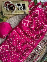 Load image into Gallery viewer, Breathtaking Party Wear Pure Satin Silk Ajrak Printed Rich Pallu n Mirror Work Designer Saree
