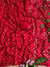 Load image into Gallery viewer, Breathtaking Party Wear Pure Satin Silk Ajrak Printed Rich Pallu n Mirror Work Designer Saree
