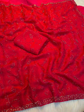 Load image into Gallery viewer, Redolent Wedding Wear Silk Embroidery n Siroski Work Designer Saree With Blouse Piece
