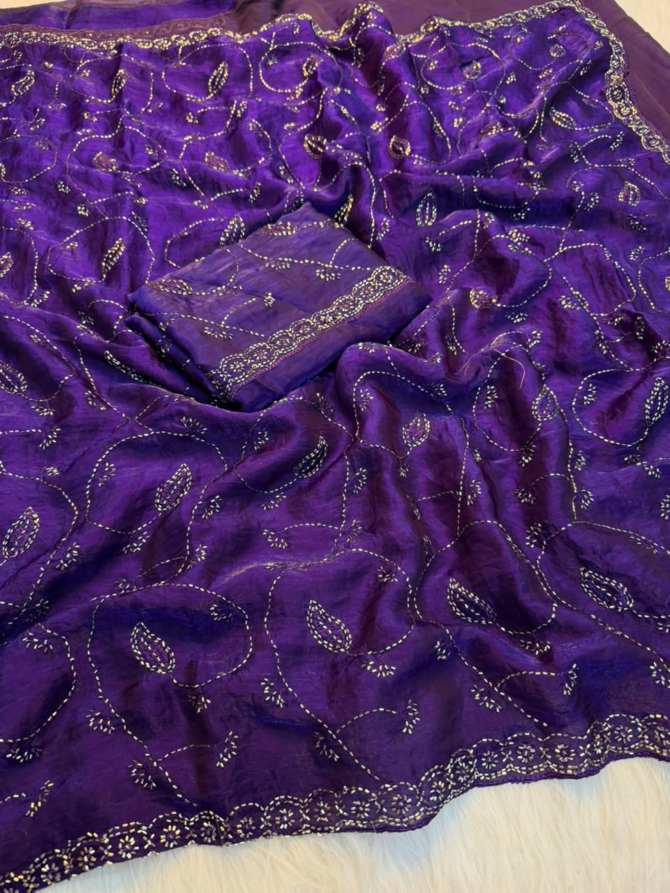Redolent Wedding Wear Silk Embroidery n Siroski Work Designer Saree With Blouse Piece