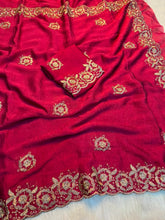 Load image into Gallery viewer, Stunning Function Wear Rangoli Crush Silk Embroidery n Beads Work Border Fancy Saree With Blouse
