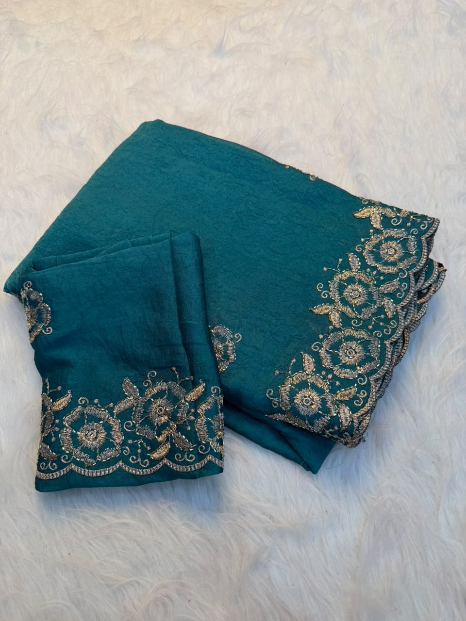 Stunning Function Wear Rangoli Crush Silk Embroidery n Beads Work Border Fancy Saree With Blouse