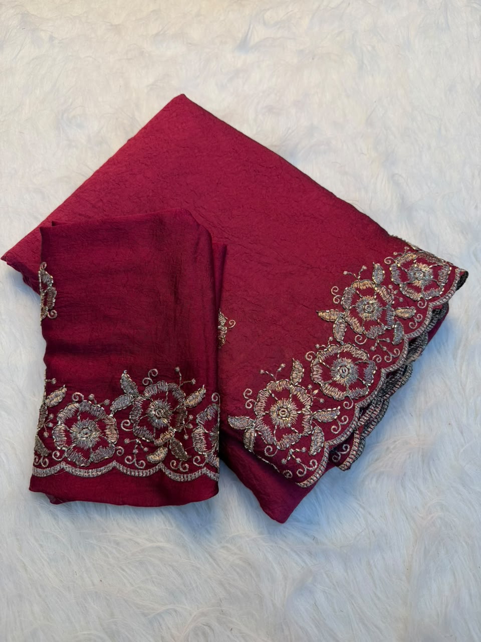 Stunning Function Wear Rangoli Crush Silk Embroidery n Beads Work Border Fancy Saree With Blouse