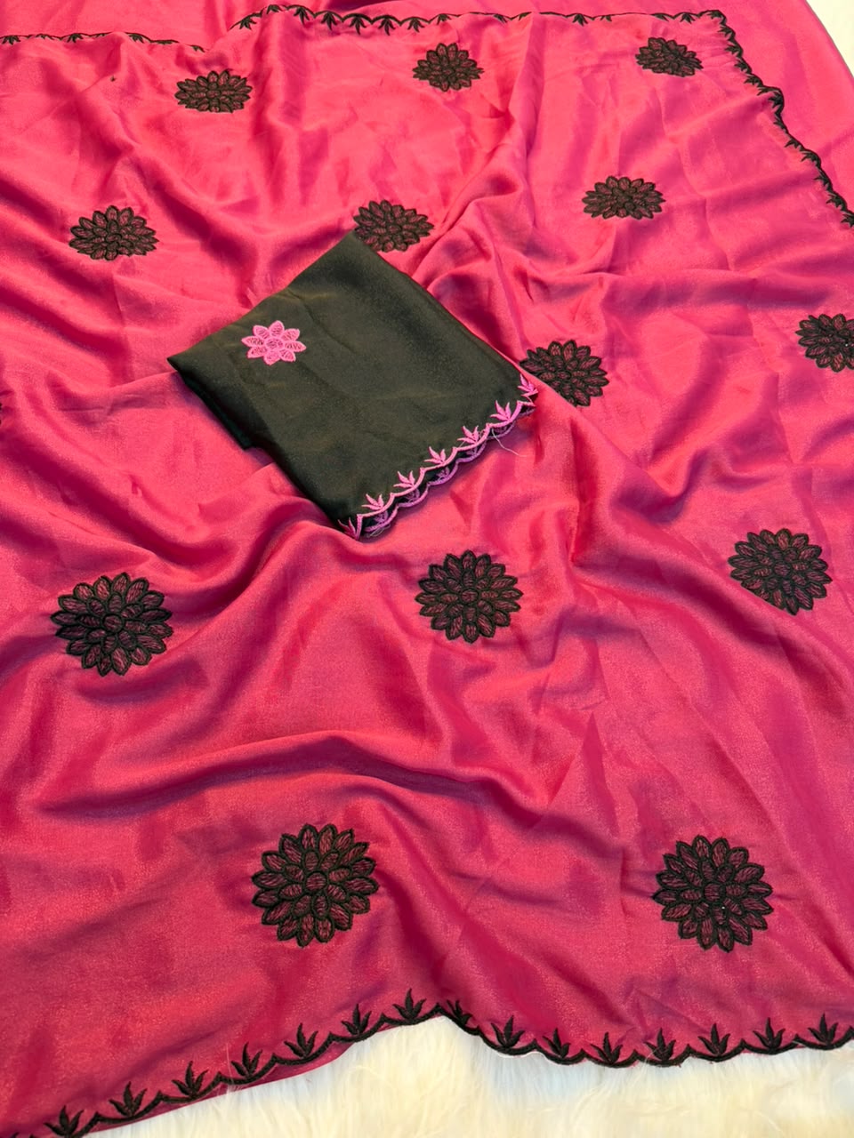 Marvellous Party Wear Pure Soft Rangoli Silk Embroidery Thread Work Designer Saree With Blissful Blouse