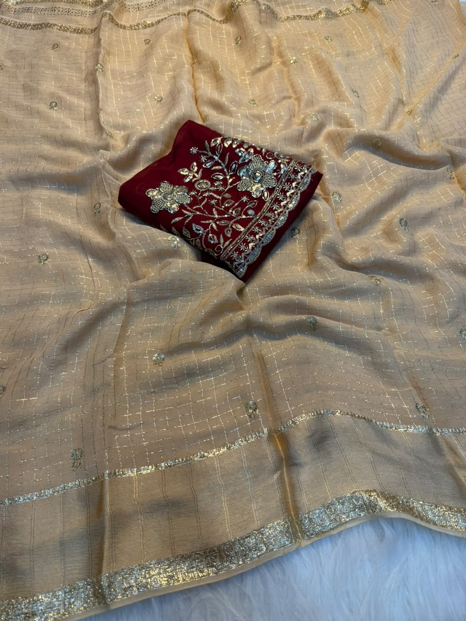 Incredible Festive Wear Viscose Georgette Sequence Work Fancy Saree With Blissful Blouse Piece
