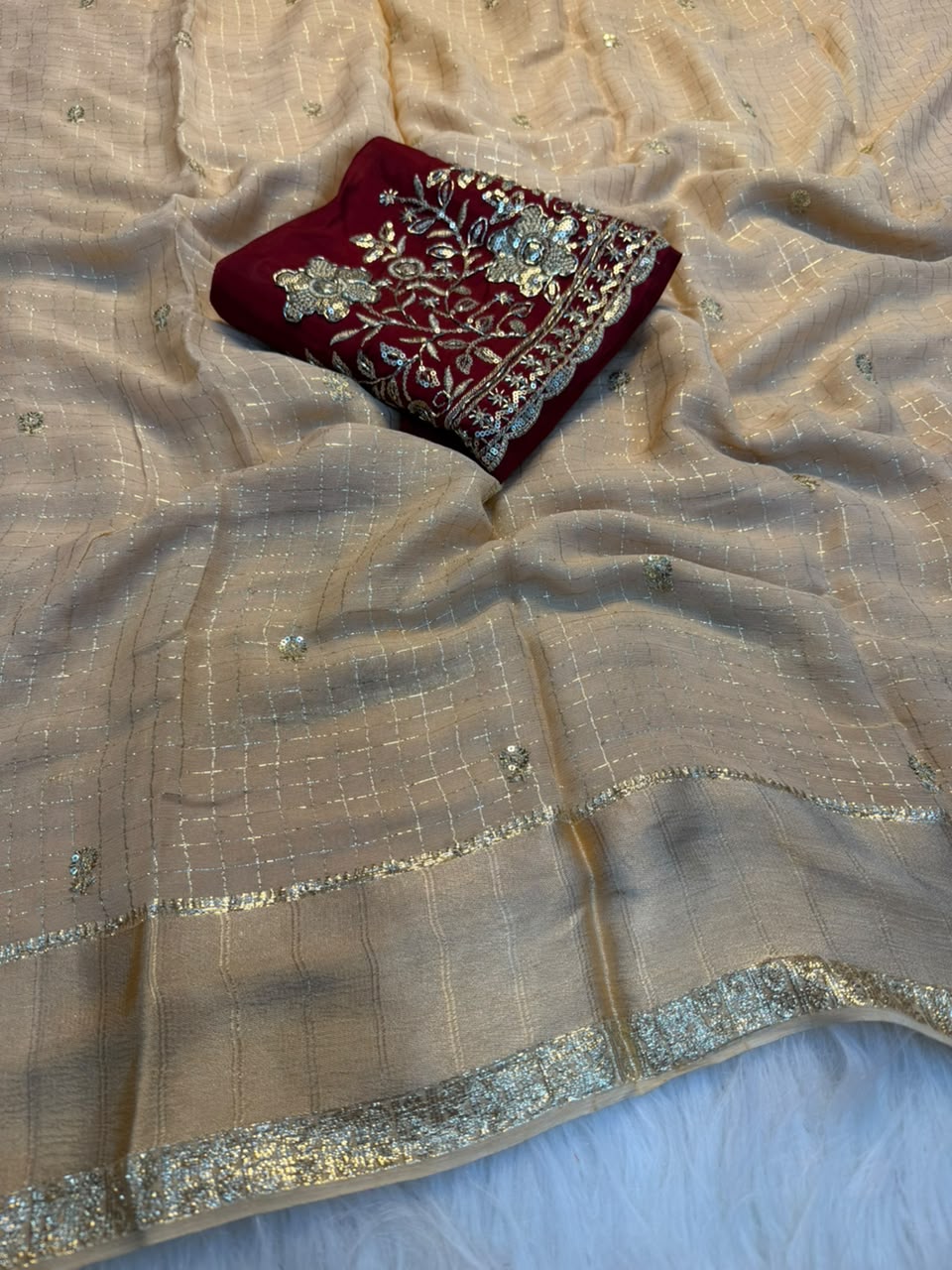 Incredible Festive Wear Viscose Georgette Sequence Work Fancy Saree With Blissful Blouse Piece