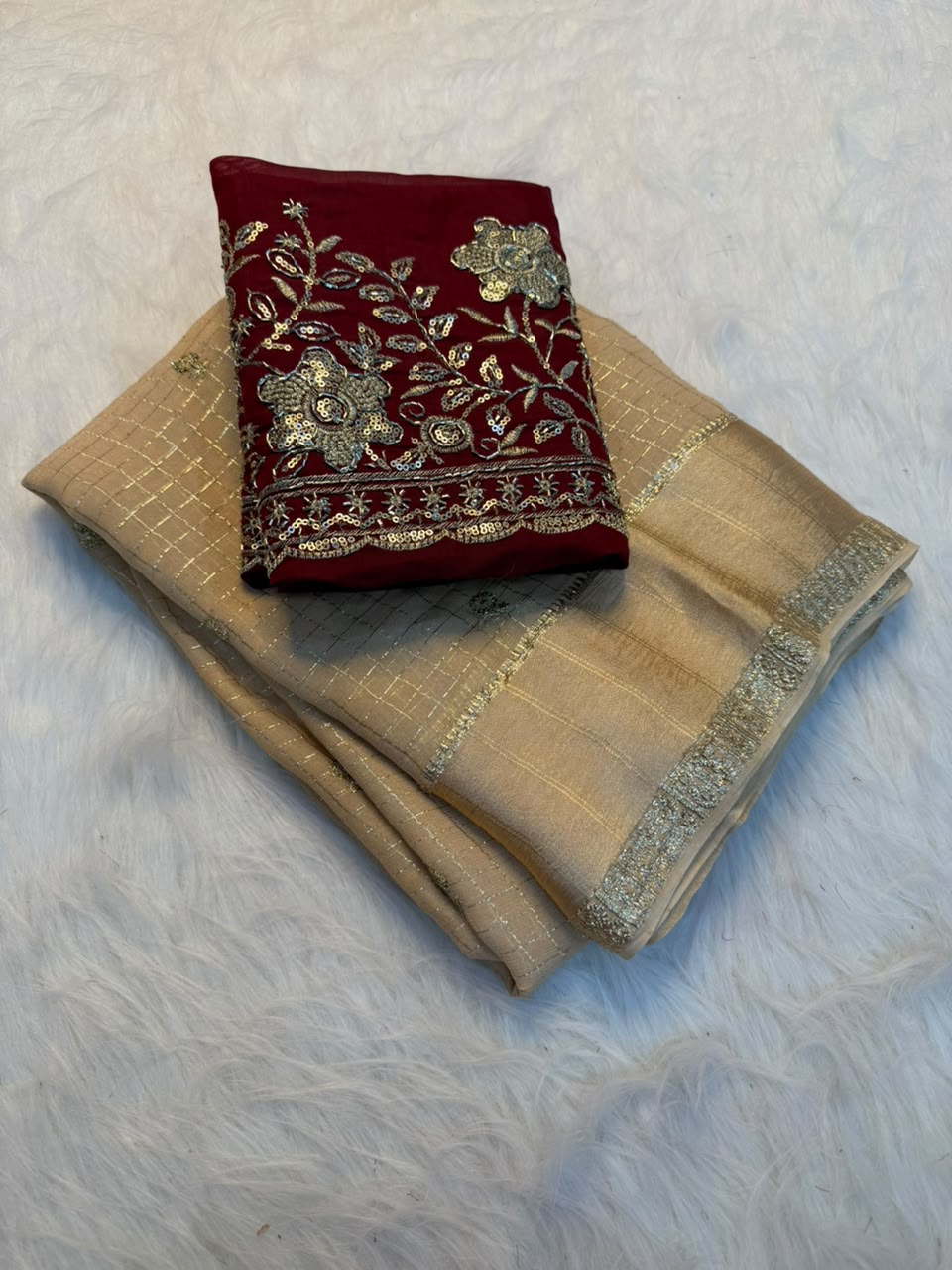 Incredible Festive Wear Viscose Georgette Sequence Work Fancy Saree With Blissful Blouse Piece