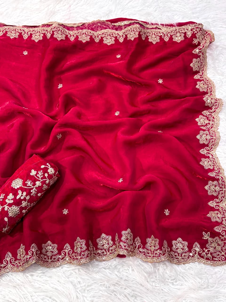Traditional Festive Wear Silk Embroidery n Sequence Work Saree With Blouse Piece