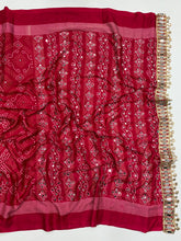 Load image into Gallery viewer, Blissful Function Wear Pure Satin Silk Ajrak Printed Rich Pallu n Mirror Work Designer Saree With Blouse Piece
