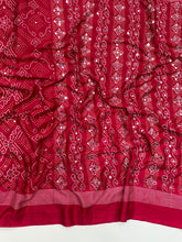 Load image into Gallery viewer, Blissful Function Wear Pure Satin Silk Ajrak Printed Rich Pallu n Mirror Work Designer Saree With Blouse Piece
