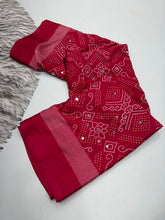 Load image into Gallery viewer, Blissful Function Wear Pure Satin Silk Ajrak Printed Rich Pallu n Mirror Work Designer Saree With Blouse Piece
