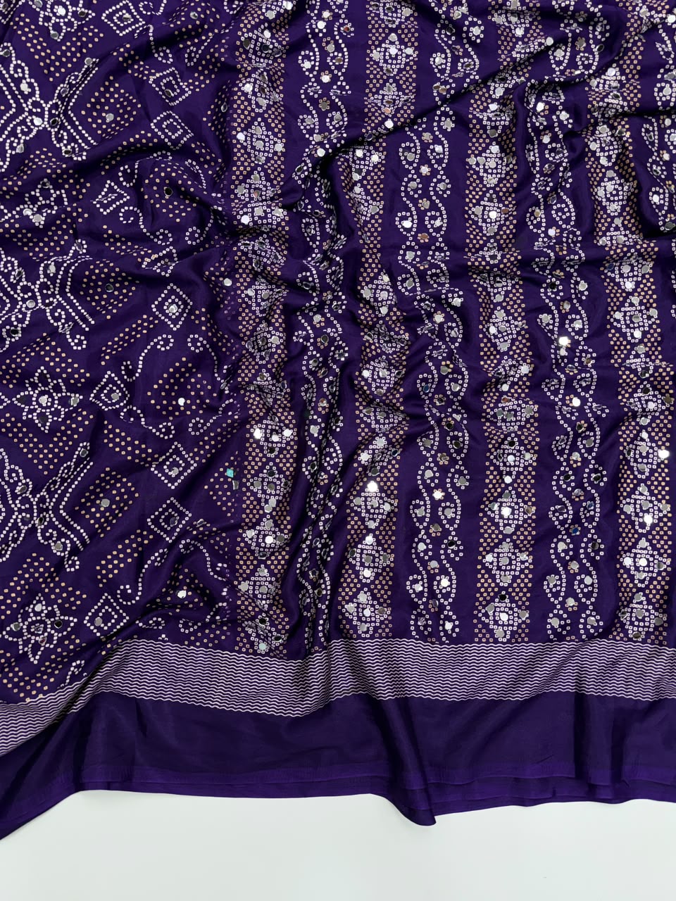 Blissful Function Wear Pure Satin Silk Ajrak Printed Rich Pallu n Mirror Work Designer Saree With Blouse Piece